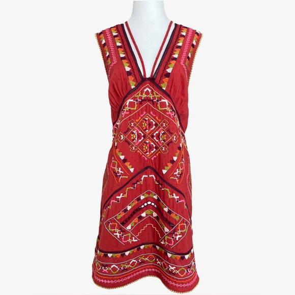 Anthropologie Embroidered Statement Mini Dress Light Red Large NWT - Picture 4 of 17